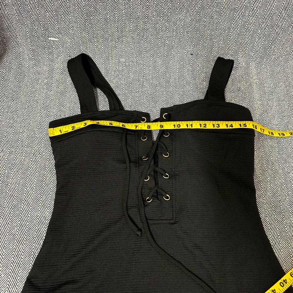 Black Lace Up Front One Piece Swim Suit - Picture 2 of 6